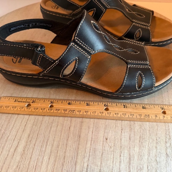 Clarks Women’s Black Leather Comfort Sandals US 9.5 M Cushioned Slingback - Picture 5 of 8